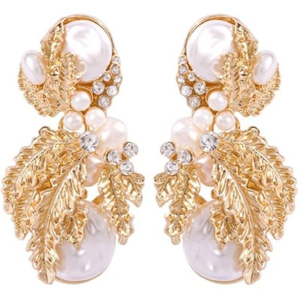 Elegant Pearl & Rhinestone Statement Earrings | Large Drop Fashion Earrings